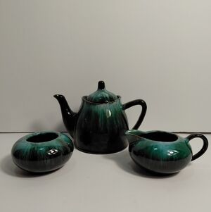 Blue Mountain Pottery Tea Set For One Elegant Green and Black